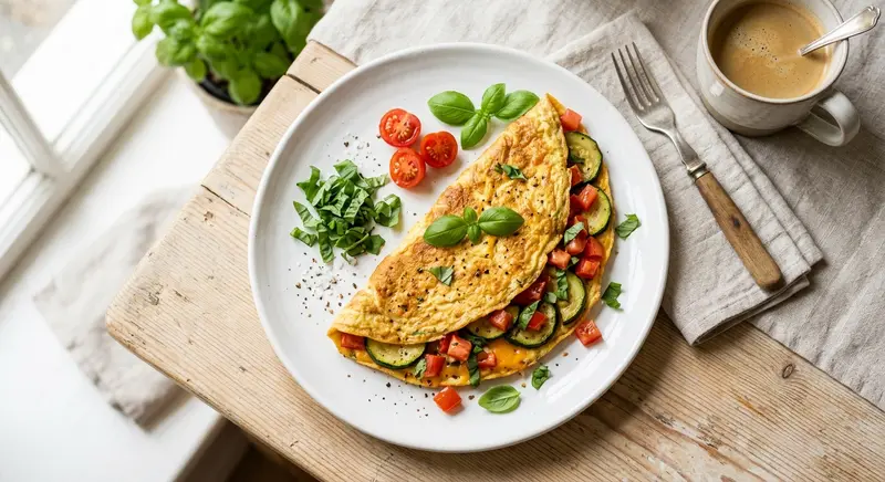 Omelet met courgette, tomaat en verse basilicum