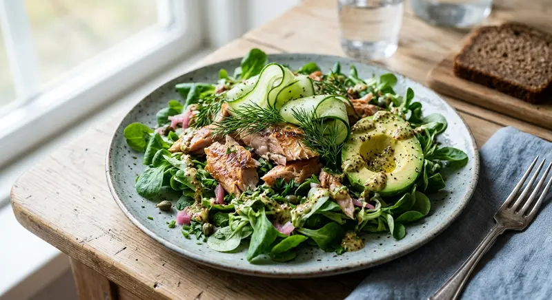 Gerookte makreel met komkommer en avocado