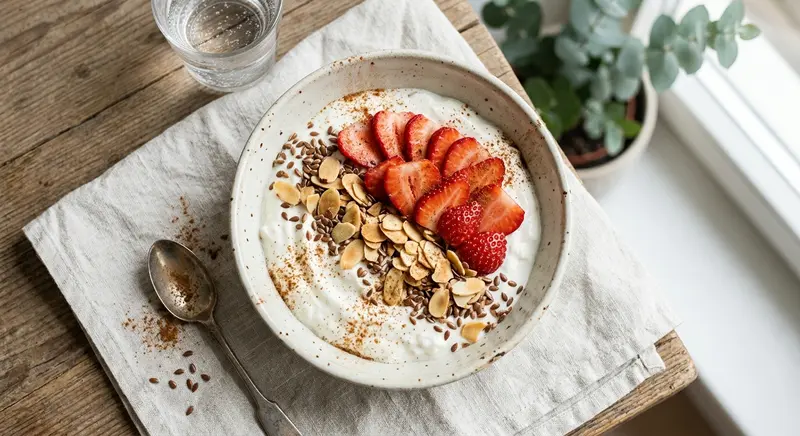 Skyr met amandelen en aardbeien