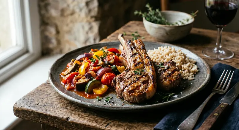 Lamskotelet met ratatouille en zilvervliesrijst
