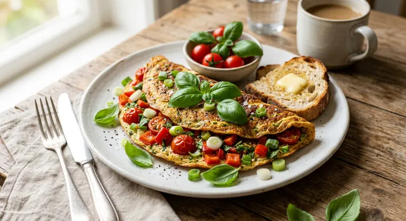 Groente-omelet met tomaat en verse kruiden