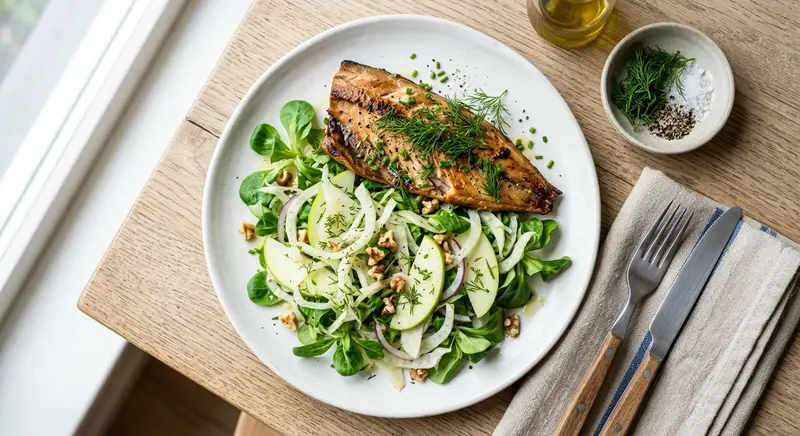 Gerookte makreel met venkel-appelsalade en dille