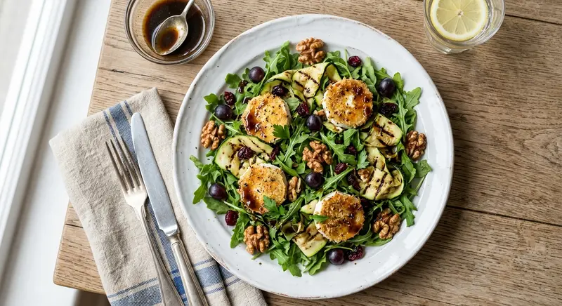 Geitenkaassalade met gegrilde courgette en walnoten