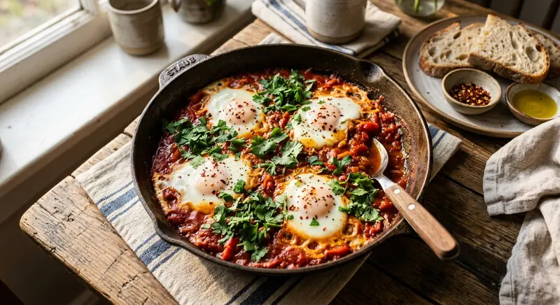 Shakshuka met paprika, tomaat en peterselie
