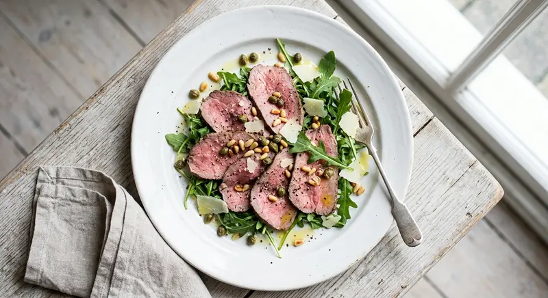 Vitello-salade met rosbief, rucola en kappertjes