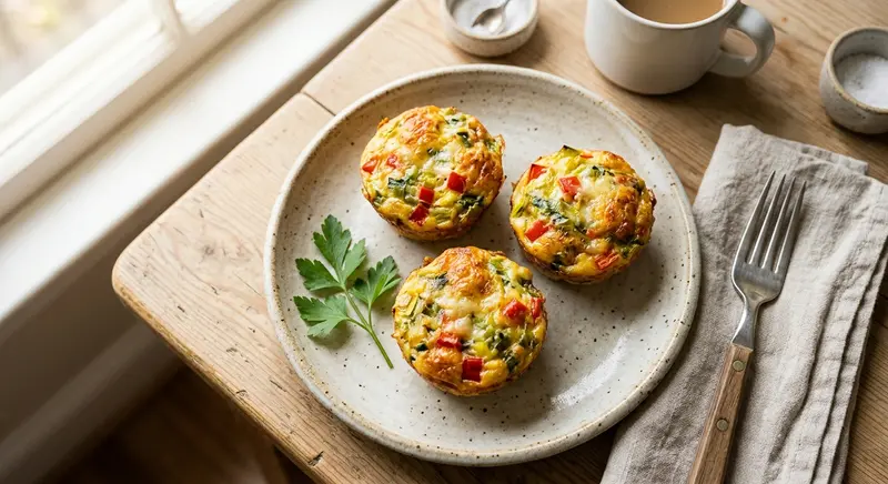 Eiermuffins met prei, paprika en Parmezaan