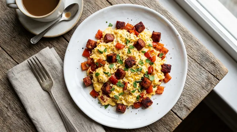 Roerei met chorizo, paprika en verse oregano