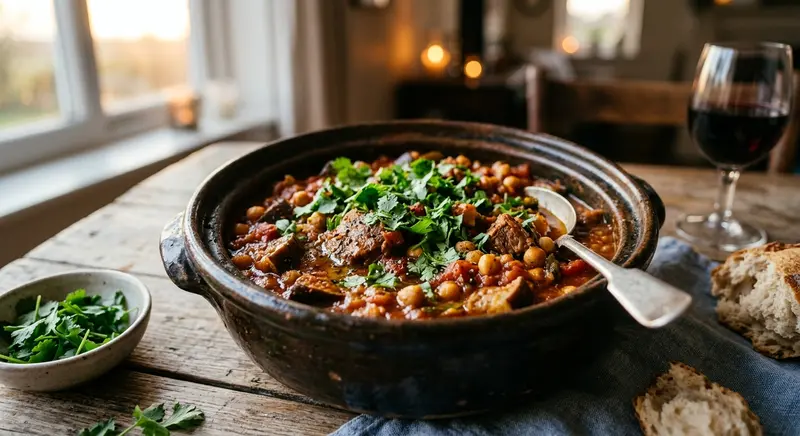 Lamsstoof met aubergine, kikkererwten en ras el hanout