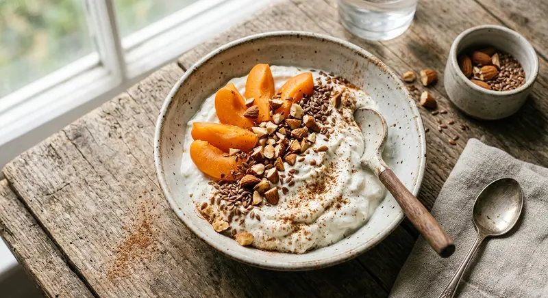 Yaourt grec aux amandes torréfiées, abricot et cardamome