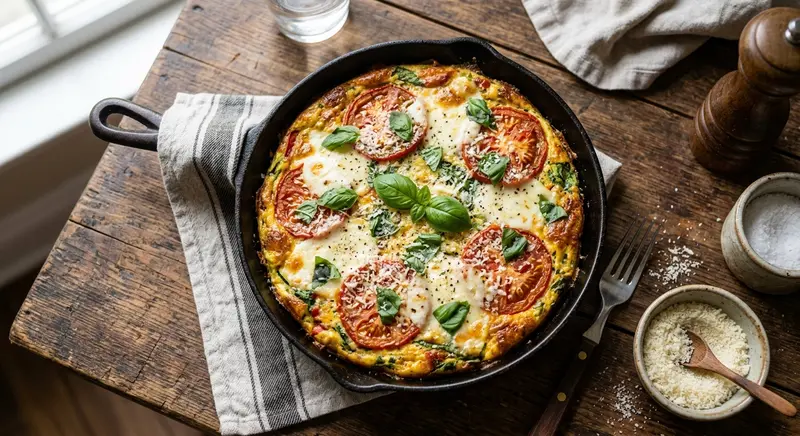 Frittata à la tomate, mozzarella et basilic