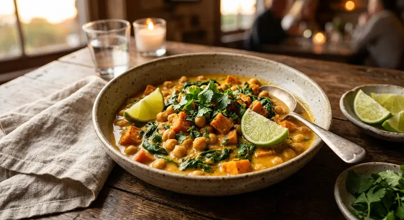 Chickpea curry with spinach, coconut and sweet potato