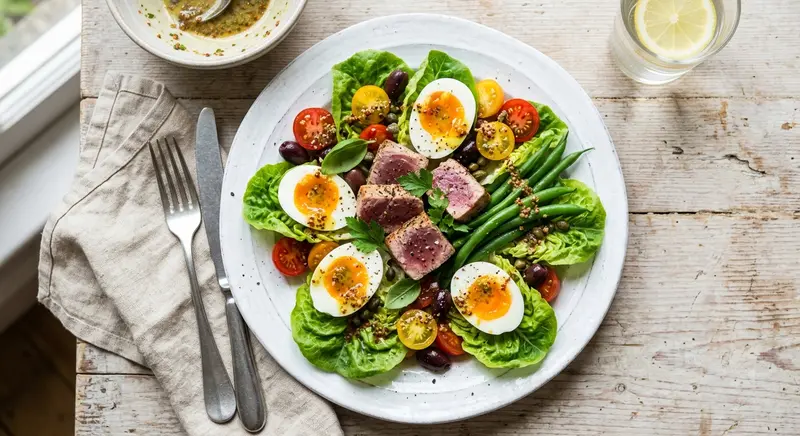 Salade Niçoise mit Thunfisch, Haricots verts und Ei
