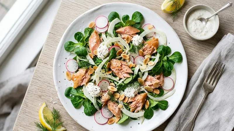 Gerookte forel met venkel, radijs en mierikswortelcrème