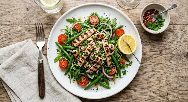 Salade van gegrilde inktvis met sperziebonen en citroen