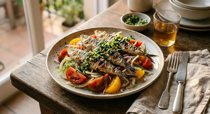 Gegrilde sardines met tomaat-venkelsalade en gremolata