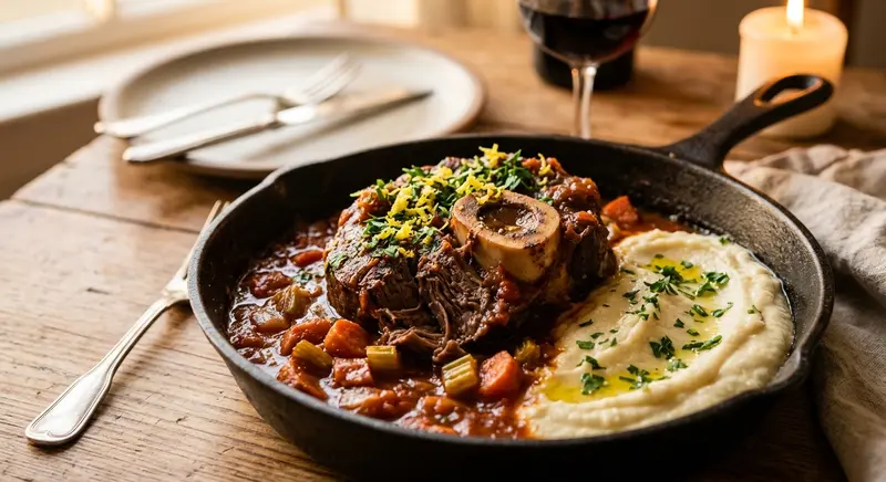Ossobuco van kalfsschenkel met wortel en bloemkoolpuree