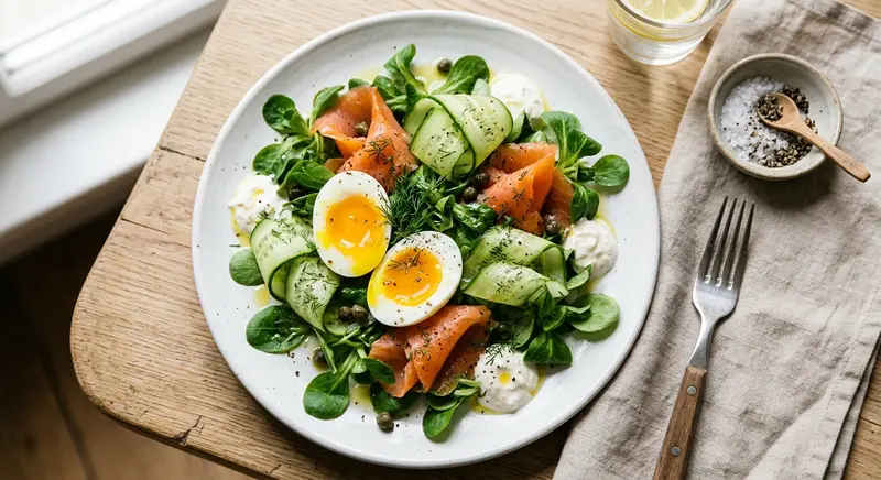 Zachtgekookte eieren met gerookte zalm en mierikswortelroom