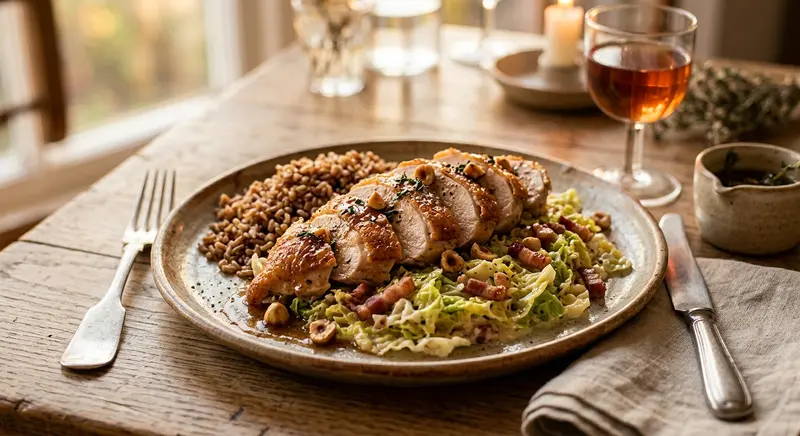 Parelhoenfilet met romige savooiekool en hazelnootboter