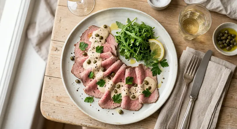 Vitello tonnato met kappertjes en rucola