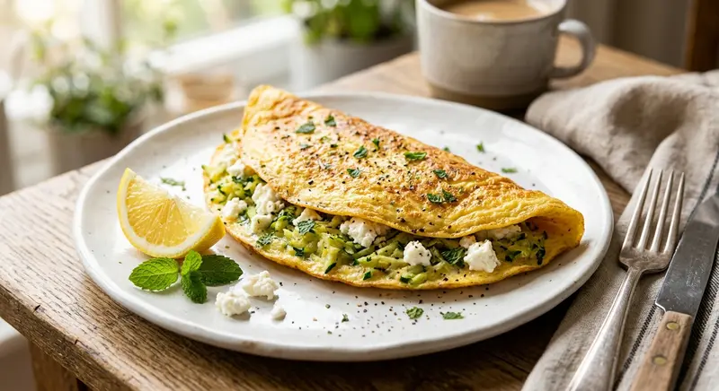 Omelet met courgette, munt en feta