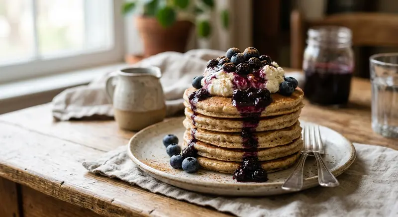 Amandelpannenkoekjes met ricotta en blauwe bessen
