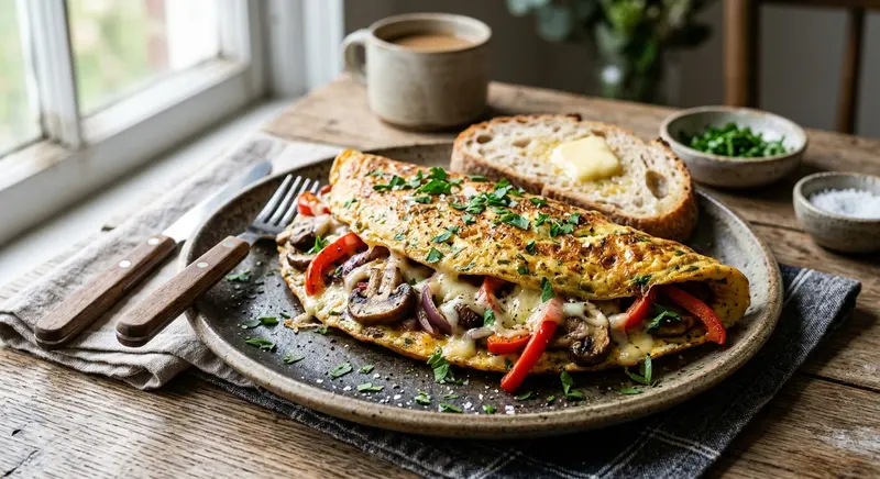 Boerenomelet met champignons, paprika en rode ui